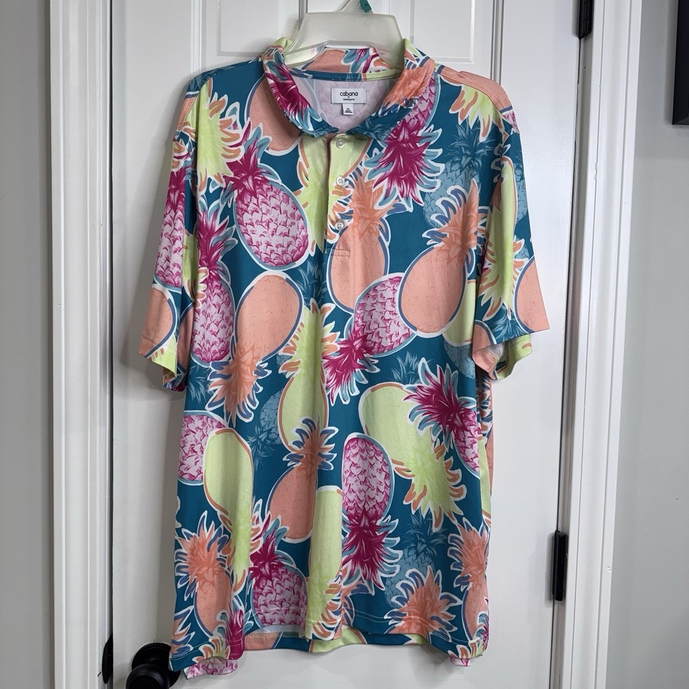 Cabana Crown & Ivy Polo Shirt Mens XL Pineapple Print Tropical Golf Casual